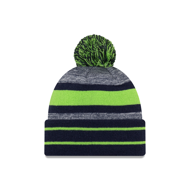 Seattle Seahawks NFL New Era Men Navy Cuff Pom Knit Hat product image 2, provided for visual reference and product detail