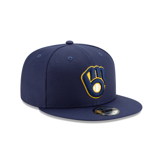 Milwaukee Brewers MLB New Era Men Navy 9Fifty Basic Snapback Hat product image 6, provided for visual reference and product