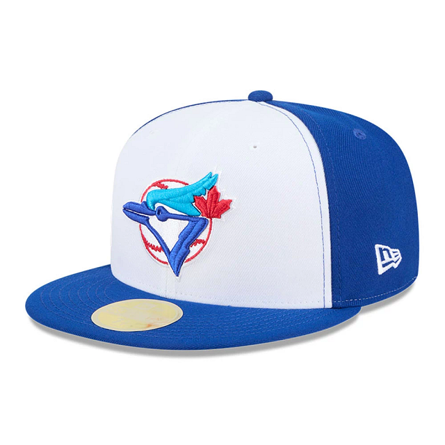 Toronto Blue Jays MLB New Era Men White/Royal Blue 59Fifty Cooperstown Hall of Fame Side Patch Fitted Hat product image 4,