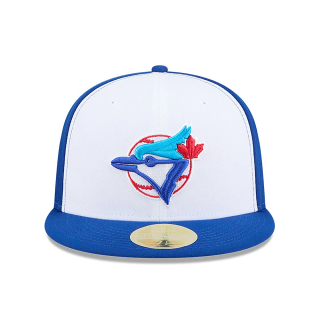 Toronto Blue Jays MLB New Era Men White/Royal Blue 59Fifty Cooperstown Hall of Fame Side Patch Fitted Hat product image 5,