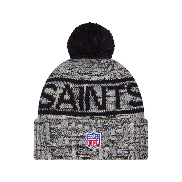 New Orleans Saints NFL New Era Men Grey/Gold 2025 Sideline Sport Knit Pom Hat product image 1, provided for visual reference