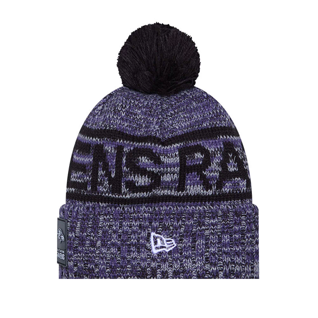 Baltimore Ravens NFL New Era Men Purple/Grey 2025 Sideline Sport Knit Pom Hat product image 2, provided for visual reference