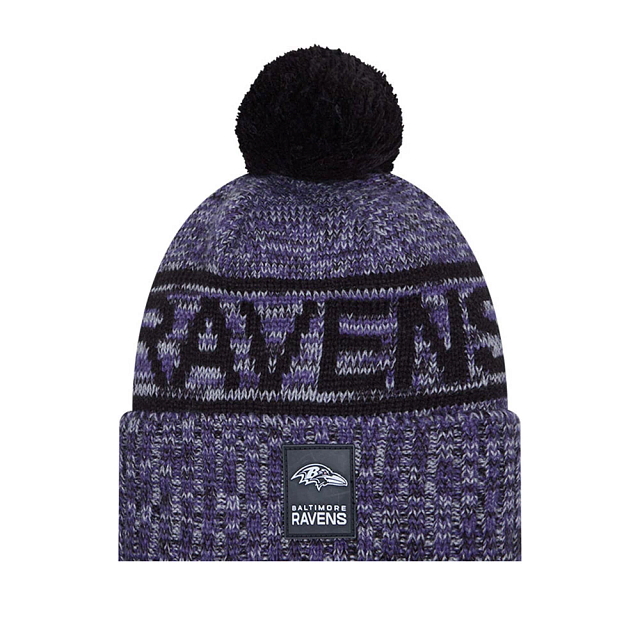 Baltimore Ravens NFL New Era Men Purple/Grey 2025 Sideline Sport Knit Pom Hat product image 1, provided for visual reference