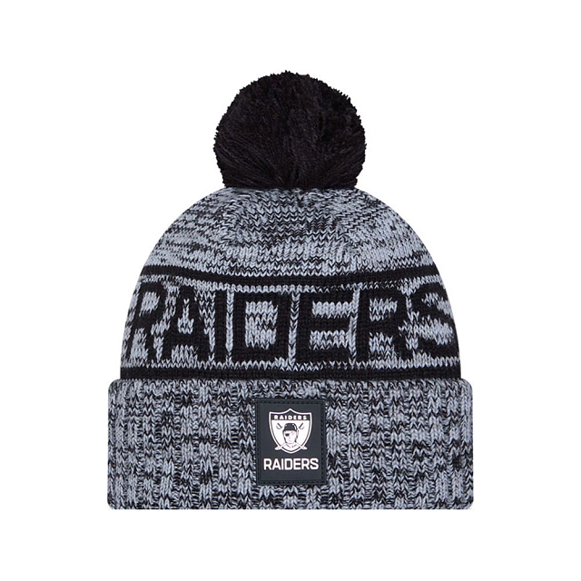 Las Vegas Raiders NFL New Era Men Grey/Black 2025 Sideline Sport Knit Pom Hat product image 1, provided for visual reference