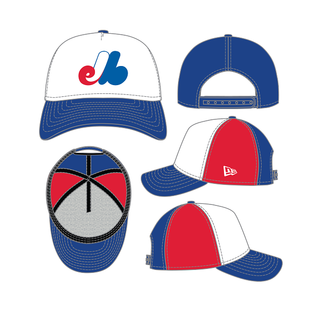 Montreal Expos MLB New Era Men Tricolor 9Forty Stretch Snapback Hat product image 1, provided for visual reference and