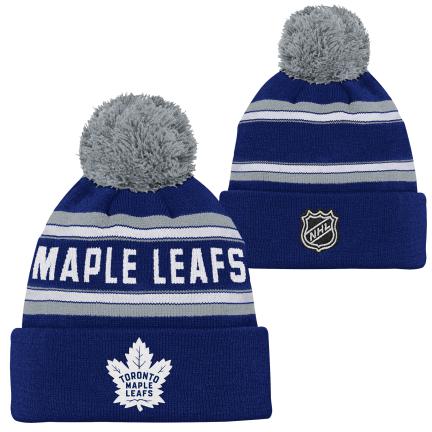 Toronto Maple Leafs NHL Outerstuff Youth Navy Jacquard Cuff Pom Knit Hat product image 3, provided for visual reference and
