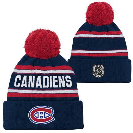 Montreal Canadiens NHL Outerstuff Youth Navy Jacquard Cuff Pom Knit Hat product image 3, provided for visual reference and