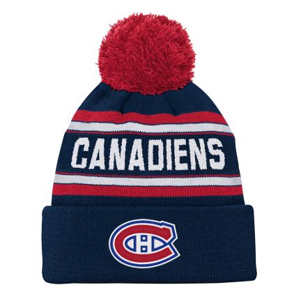 Montreal Canadiens NHL Outerstuff Youth Navy Jacquard Cuff Pom Knit Hat product image 1, provided for visual reference and