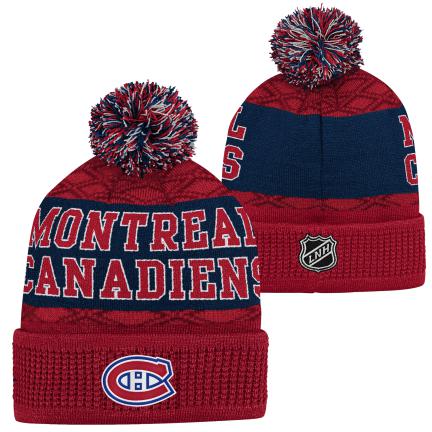 Montreal Canadiens NHL Outerstuff Youth Red Puck Pattern Jacquard Cuff Pom Knit Hat product image 3, provided for visual