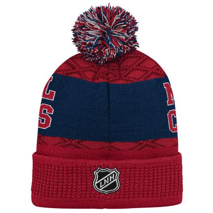Montreal Canadiens NHL Outerstuff Youth Red Puck Pattern Jacquard Cuff Pom Knit Hat product image 2, provided for visual