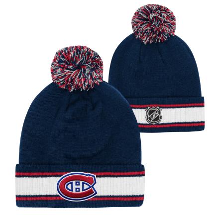 Montreal Canadiens NHL Outerstuff Youth Navy Stripes Knot Cuffed Pom Knit Hat product image 3, provided for visual reference