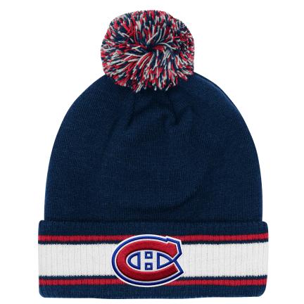 Montreal Canadiens NHL Outerstuff Youth Navy Stripes Knot Cuffed Pom Knit Hat product image 1, provided for visual reference