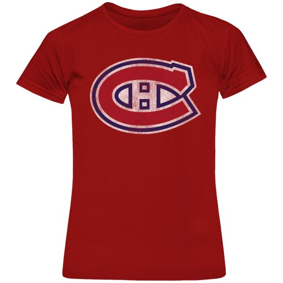 Montreal Canadiens Bulletin Women Red Primary Distressed T-shirt product image 1, provided for visual reference and product