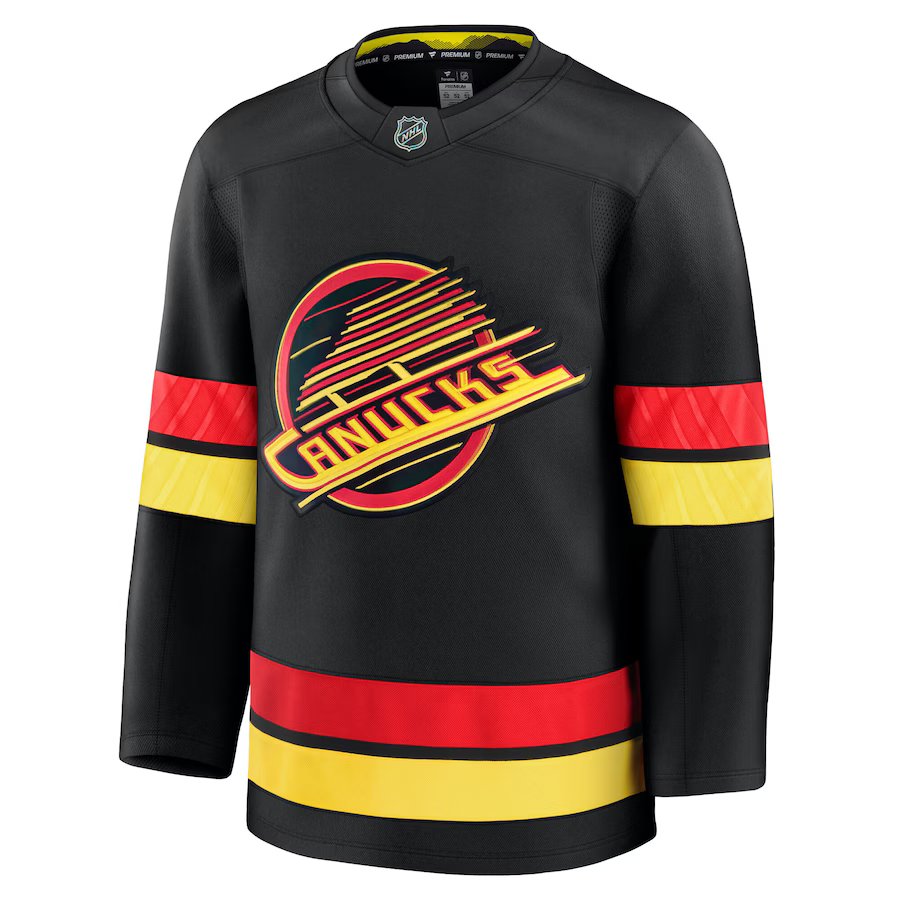 Vancouver Canucks NHL Fanatics Branded Men Black Alternate Premium Jersey product image 1, provided for visual reference and