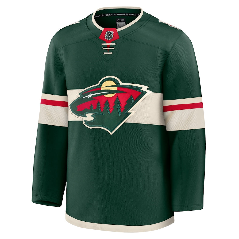 Minnesota Wild NHL Fanatics Branded Men Dark Green Home Premium Jersey product image 1, provided for visual reference and
