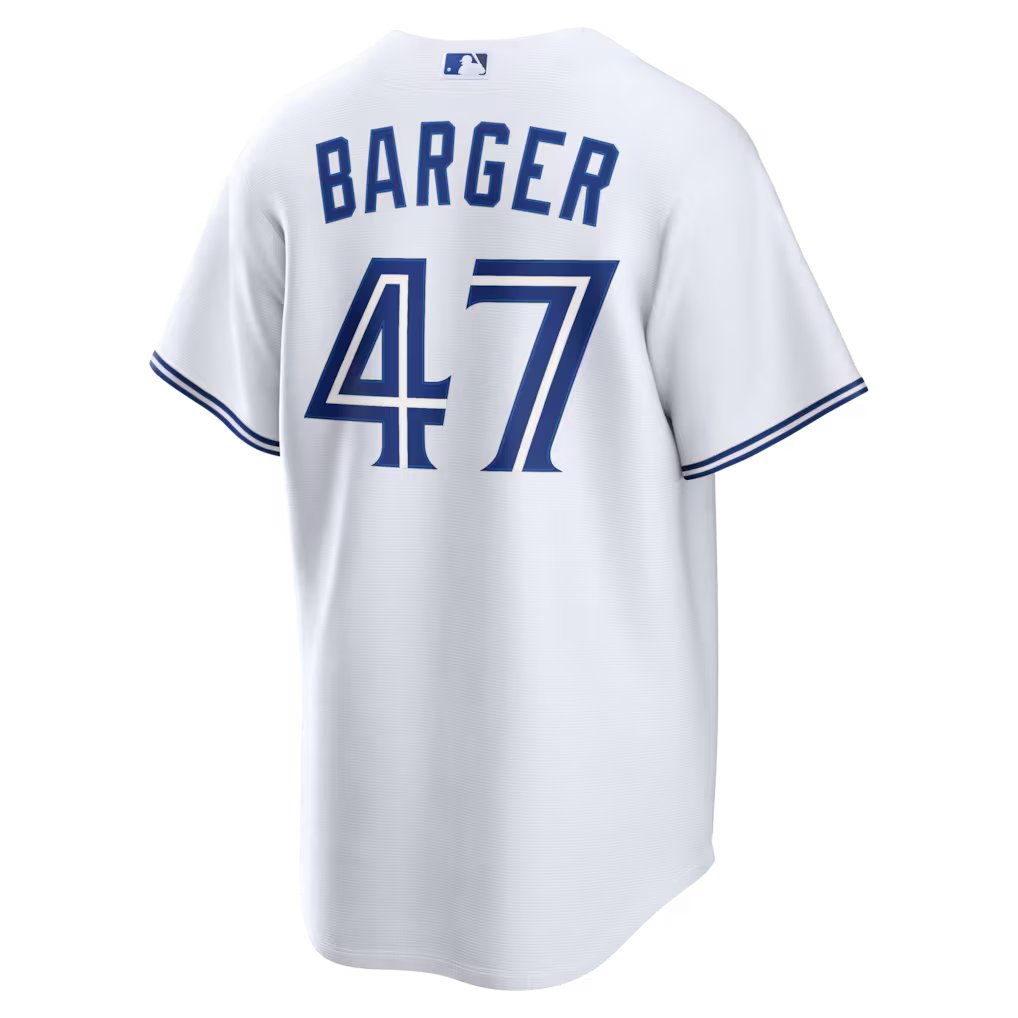 Addison Barger Toronto Blue Jays MLB Nike Men White Home Replica Jersey product image 1, provided for visual reference and