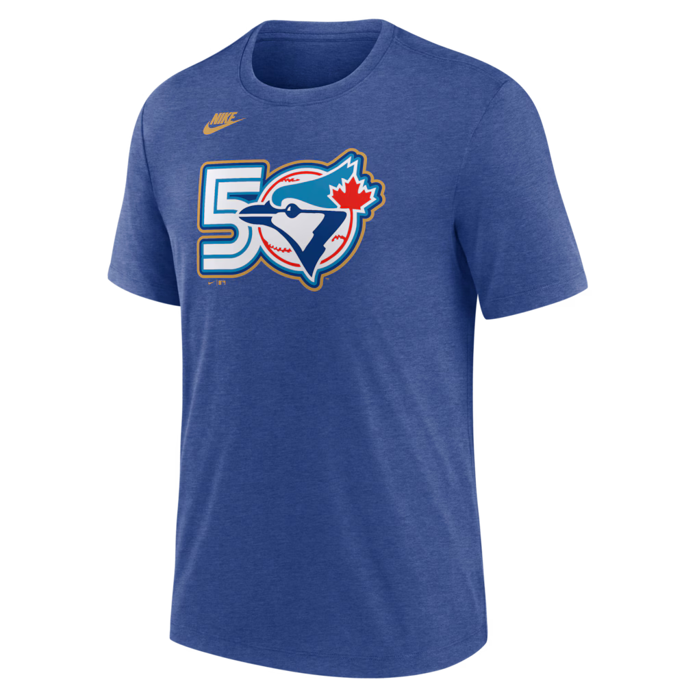Toronto Blue Jays MLB Nike Men Royal Blue 50th Anniversary Vintage T-Shirt product image 1, provided for visual reference