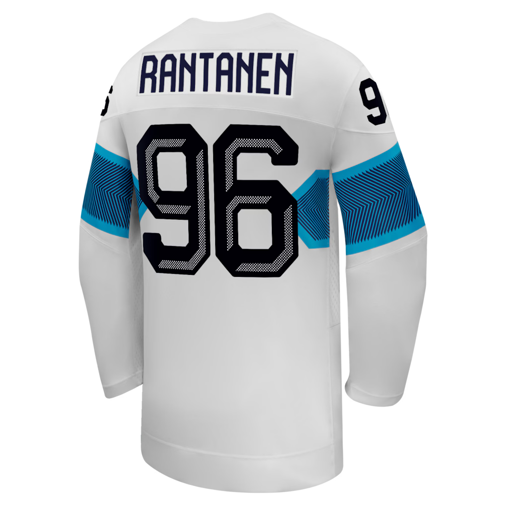 Mikko Rantanen Finland Hockey IIHF Nike Men White 2026 Pro-Stitched Away Replica Jersey product image 2, provided for visual