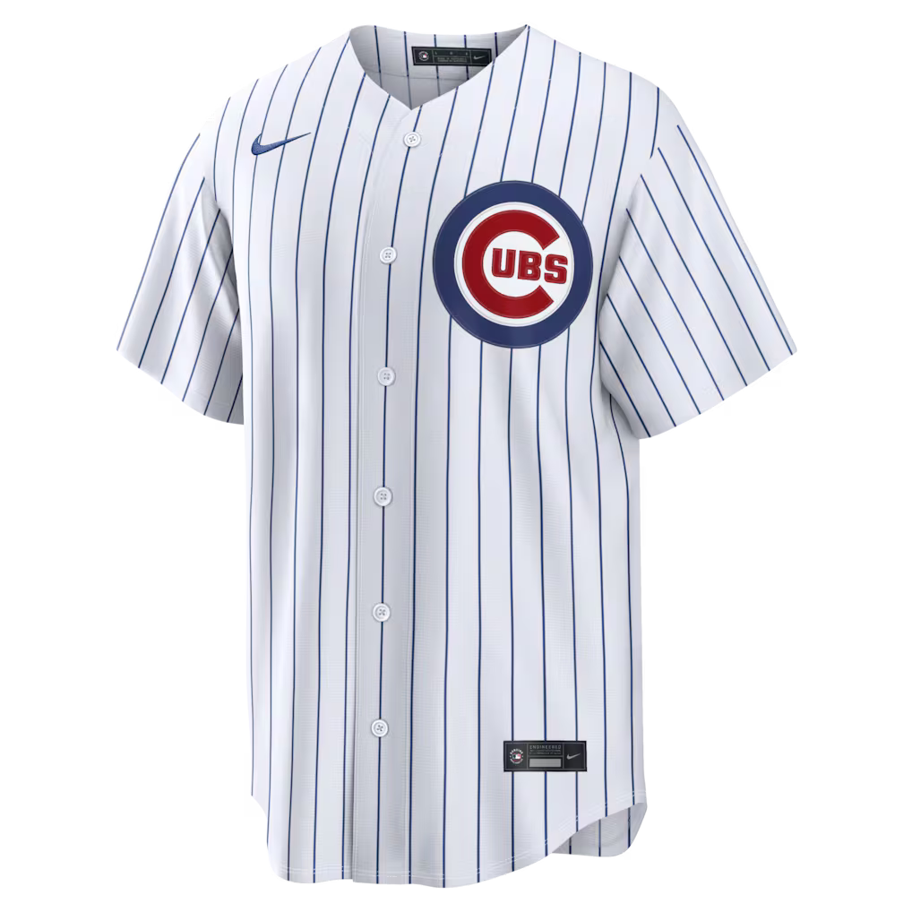 Chicago Cubs MLB Nike Men White Pinstripe Home Replica Jersey product image 1, provided for visual reference and product