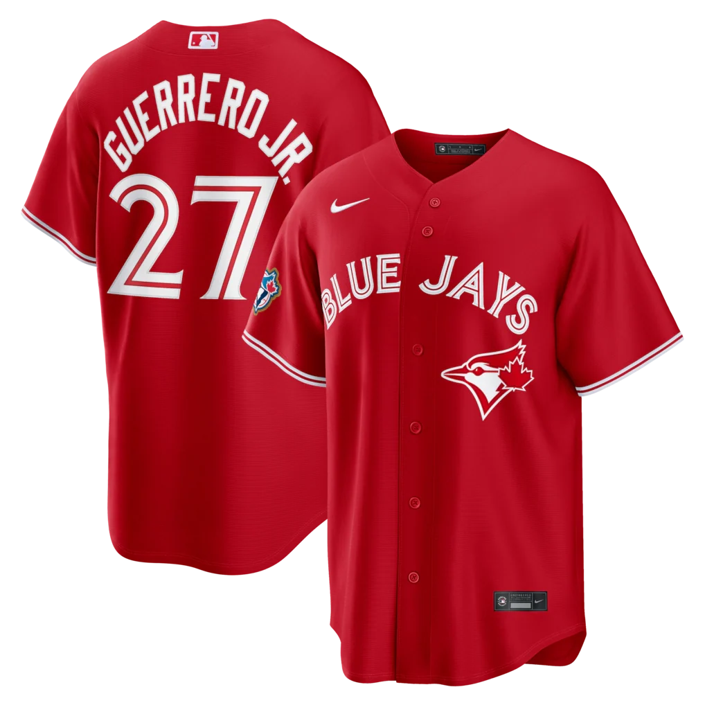 Vladimir Guerrero Jr. Toronto Blue Jays MLB Nike Men Sports Red Alternate 50th Season Patch Stadium Jersey product image 3,