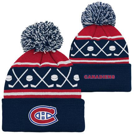 Montreal Canadiens NHL Outerstuff Infant Red/Navy Face Off Cuff Pom Knit Hat product image 1, provided for visual reference