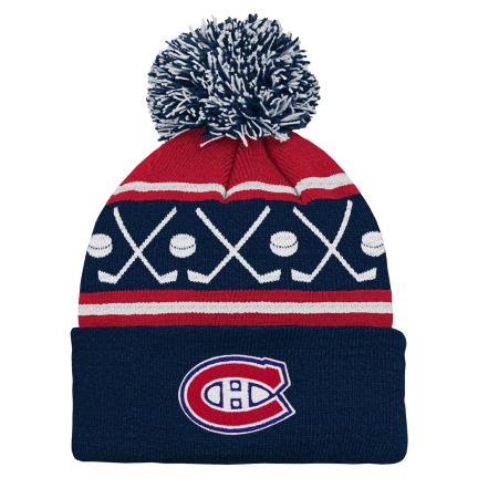 Montreal Canadiens NHL Outerstuff Infant Red/Navy Face Off Cuff Pom Knit Hat product image 2, provided for visual reference