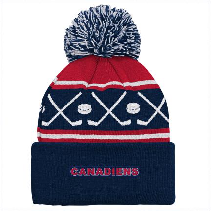 Montreal Canadiens NHL Outerstuff Infant Red/Navy Face Off Cuff Pom Knit Hat product image 3, provided for visual reference
