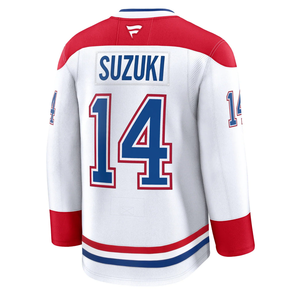 Nick Suzuki Montreal Canadiens NHL Fanatics Branded Men White Pro-Stitched Premium Jersey product image 1, provided for