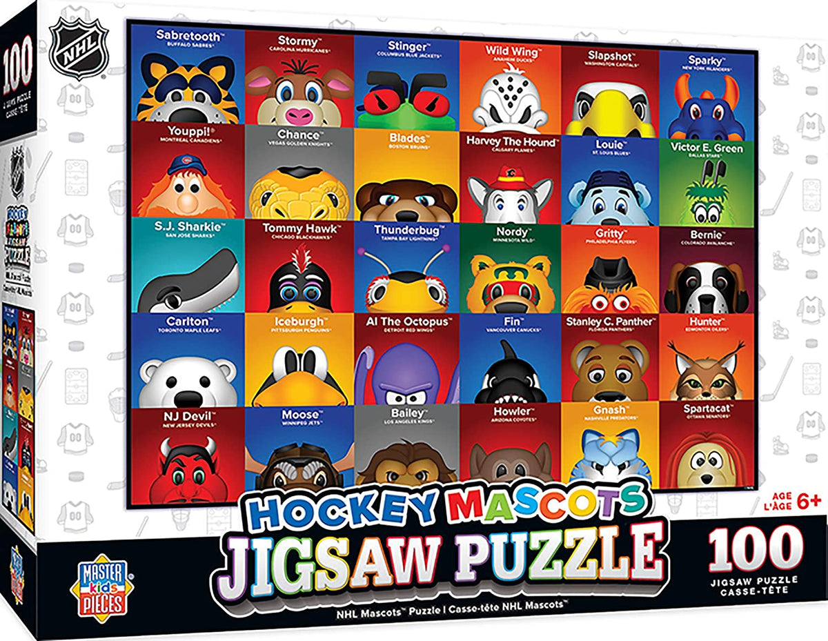 NHL Masterpieces Mascots 100 Piece Kids Jigsaw Puzzle product image 1, provided for visual reference and product detail