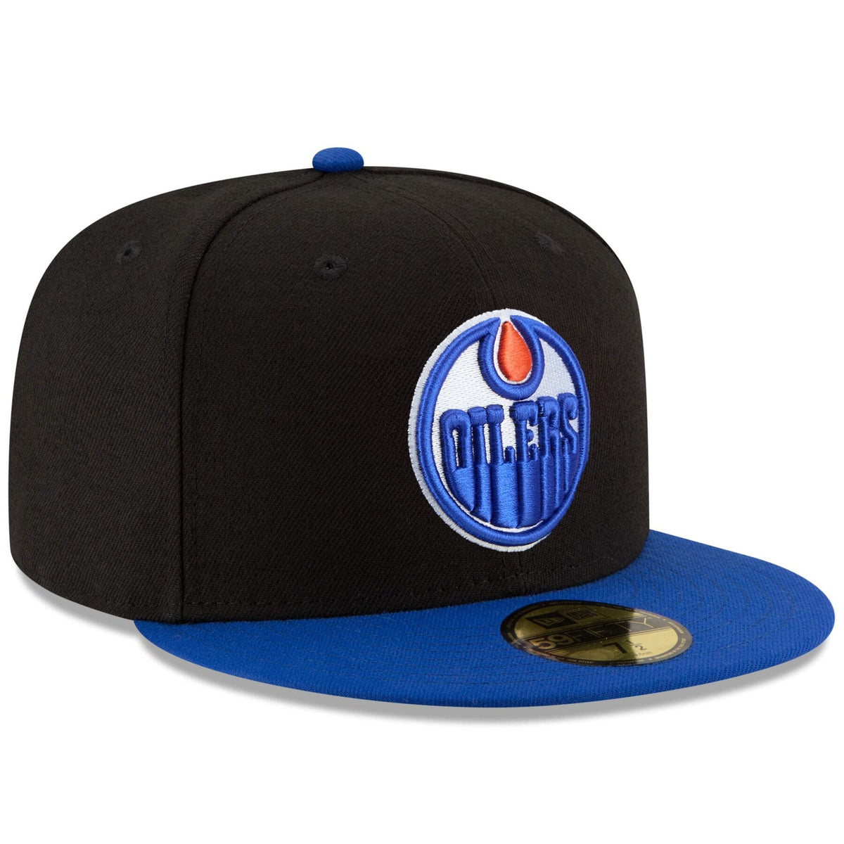 Edmonton Oilers NHL New Era Men Black Royal Two Tone 59Fifty Fitted Hat product image 4, provided for visual reference and