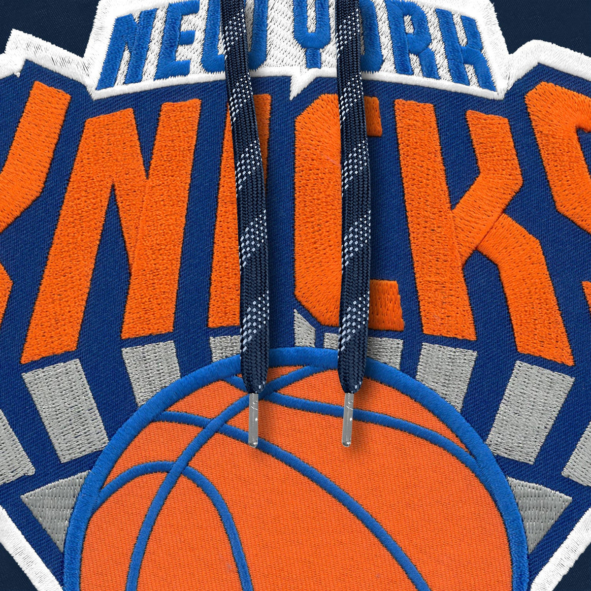New York Knicks NBA Bulletin Men Navy Express Twill Logo Hoodie product image 3, provided for visual reference and product