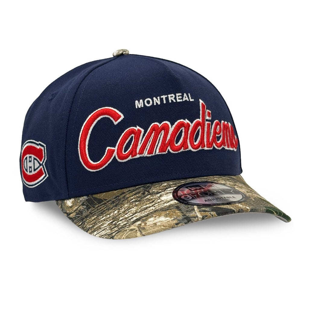 Montreal Canadiens NHL New Era Men Royal/Camo 9Forty Realtree A-Frame Script Snapback Hat product image 1, provided for