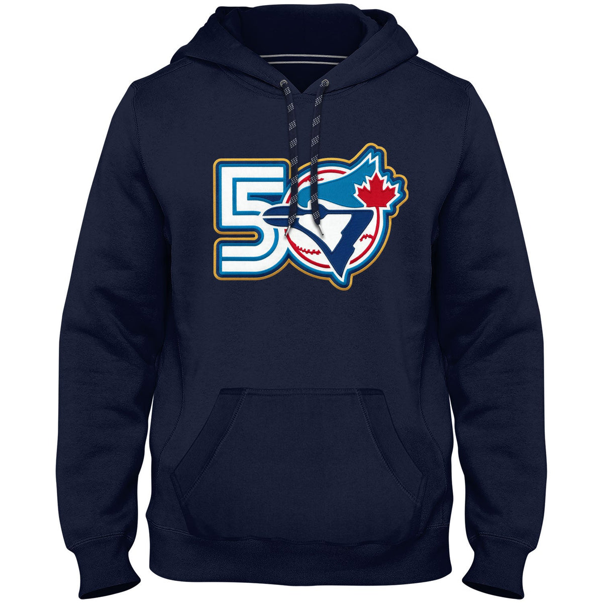 Toronto Blue Jays MLB Bulletin Men Navy Express Twill 50th Anniversary Logo Hoodie product image 1, provided for visual
