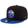 Edmonton Oilers NHL New Era Men Black Royal Two Tone 59Fifty Fitted Hat product image 1, provided for visual reference and