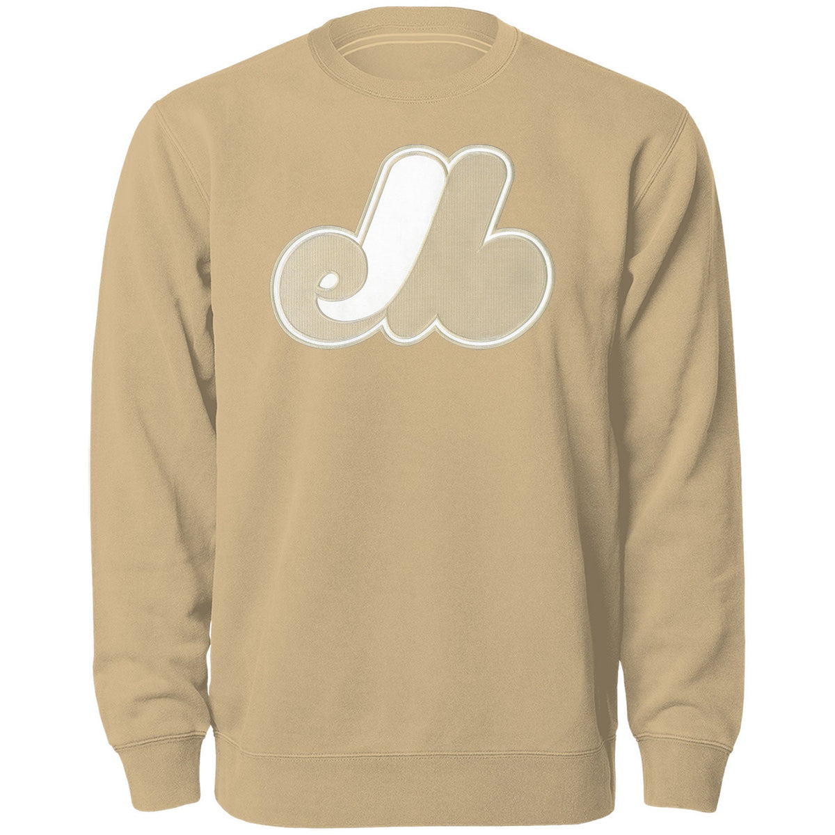 Montreal Expos MLB Bulletin Men Wheat Twill Tonal Logo Crew Sweater product image 1, provided for visual reference and