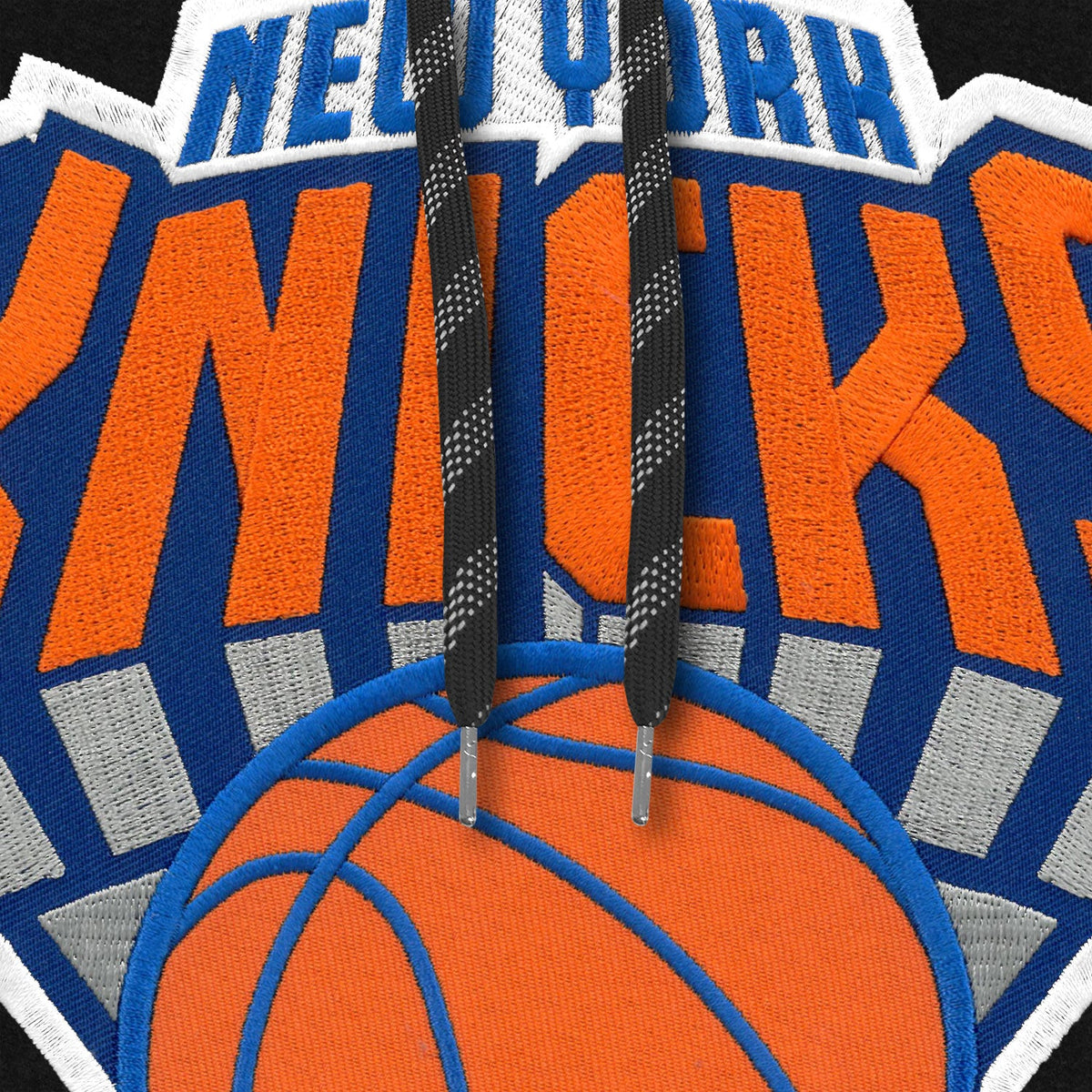 New York Knicks NBA Bulletin Men Black Express Twill Logo Hoodie product image 3, provided for visual reference and product