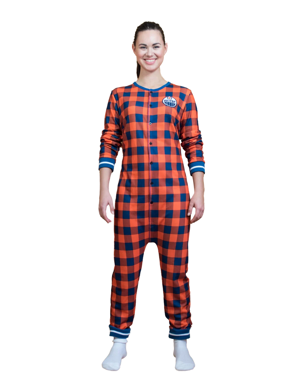 Edmonton Oilers NHL Hockey Sockey Unisex Orange Union Suit Onesie product image 1, provided for visual reference and product