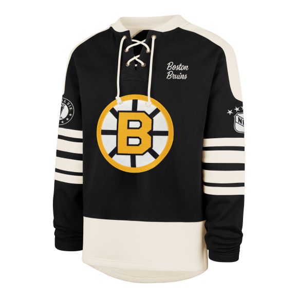 Boston Bruins NHL 47 Brand Men Black Golden Age Sweep Check Eternal Lacer Crew Sweater product image 1, provided for visual
