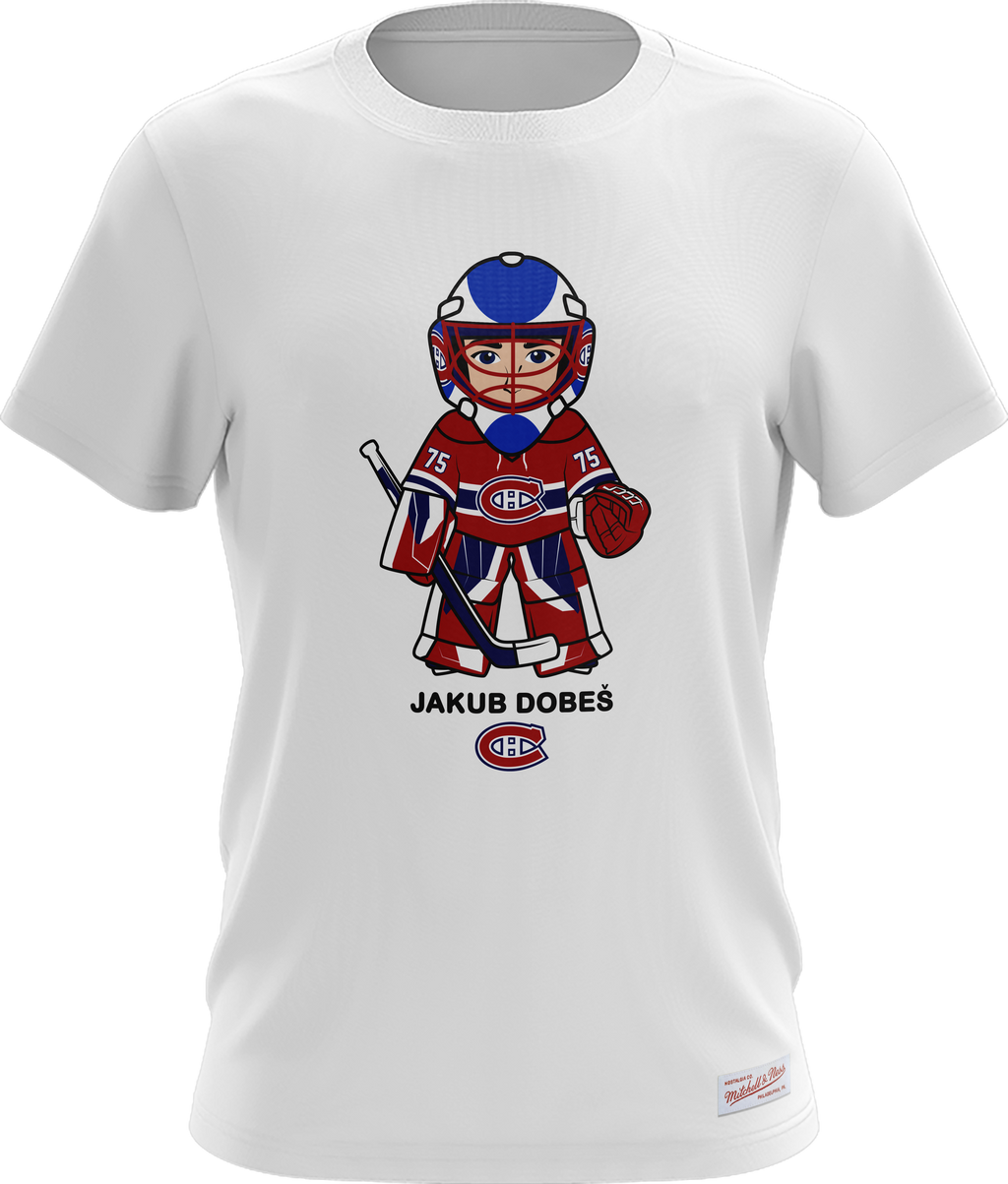 Jakub Dobes Montreal Canadiens NHL Mitchell & Ness Men White Milo T-Shirt product image 1, provided for visual reference and