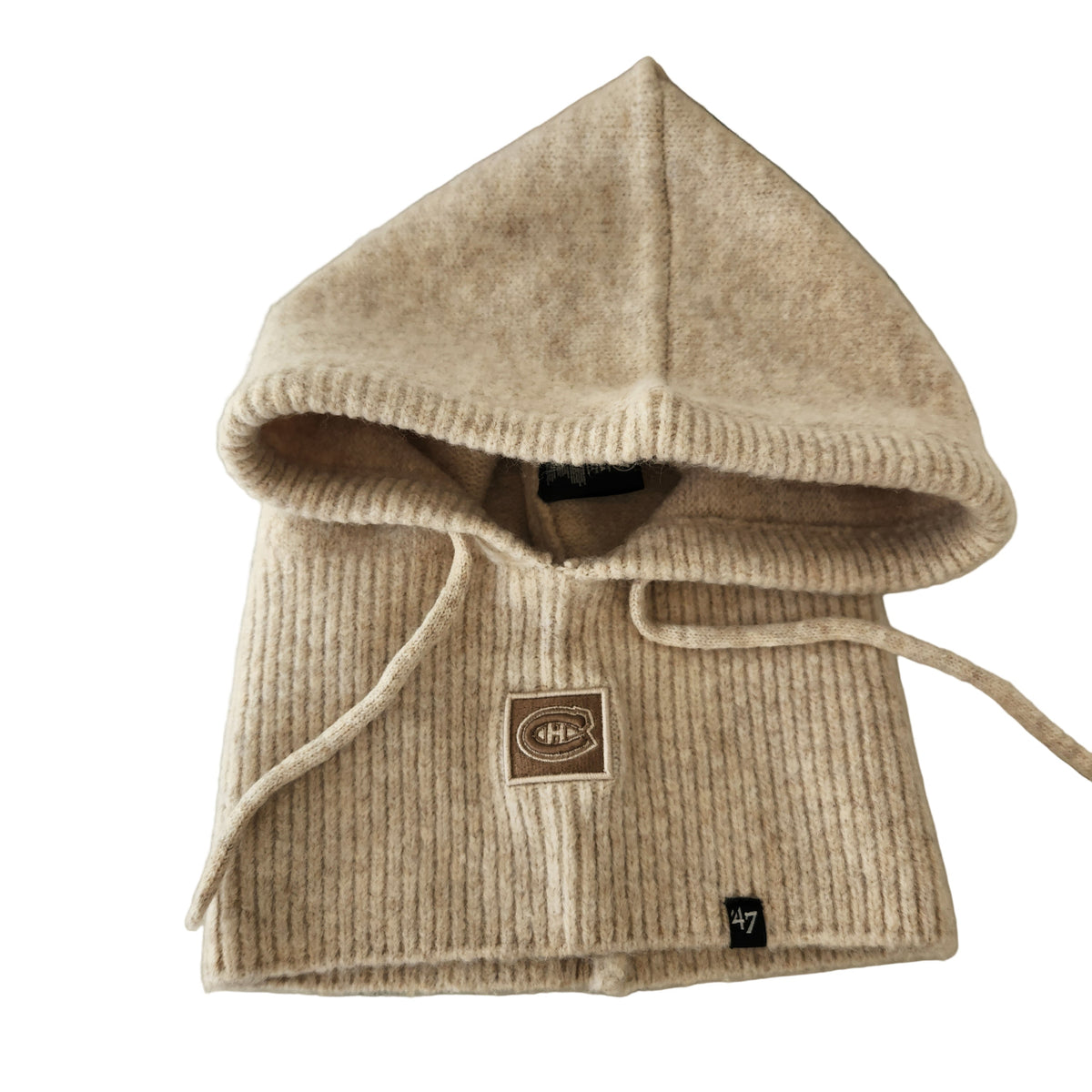 Montreal Canadiens NHL 47 Brand Women Beige Mellow Knit Hood Hat product image 1, provided for visual reference and product