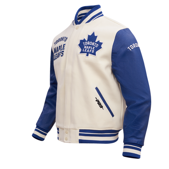 Toronto Maple Leafs NHL Pro Standard Men Eggshell/Royal Blue Modern Originals Rib Wool Varsity Jacket product image 4,