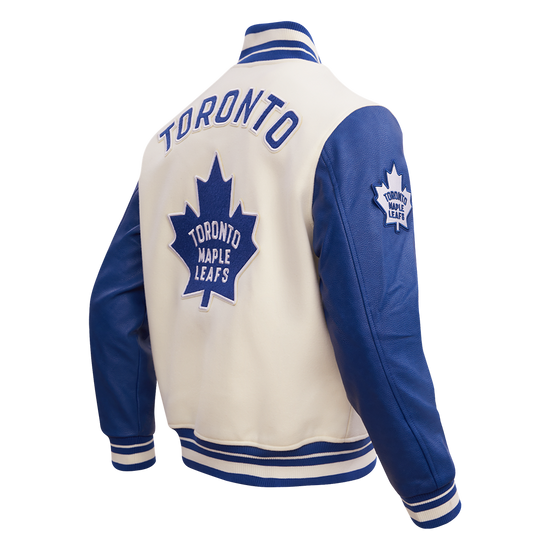 Toronto Maple Leafs NHL Pro Standard Men Eggshell/Royal Blue Modern Originals Rib Wool Varsity Jacket product image 3,