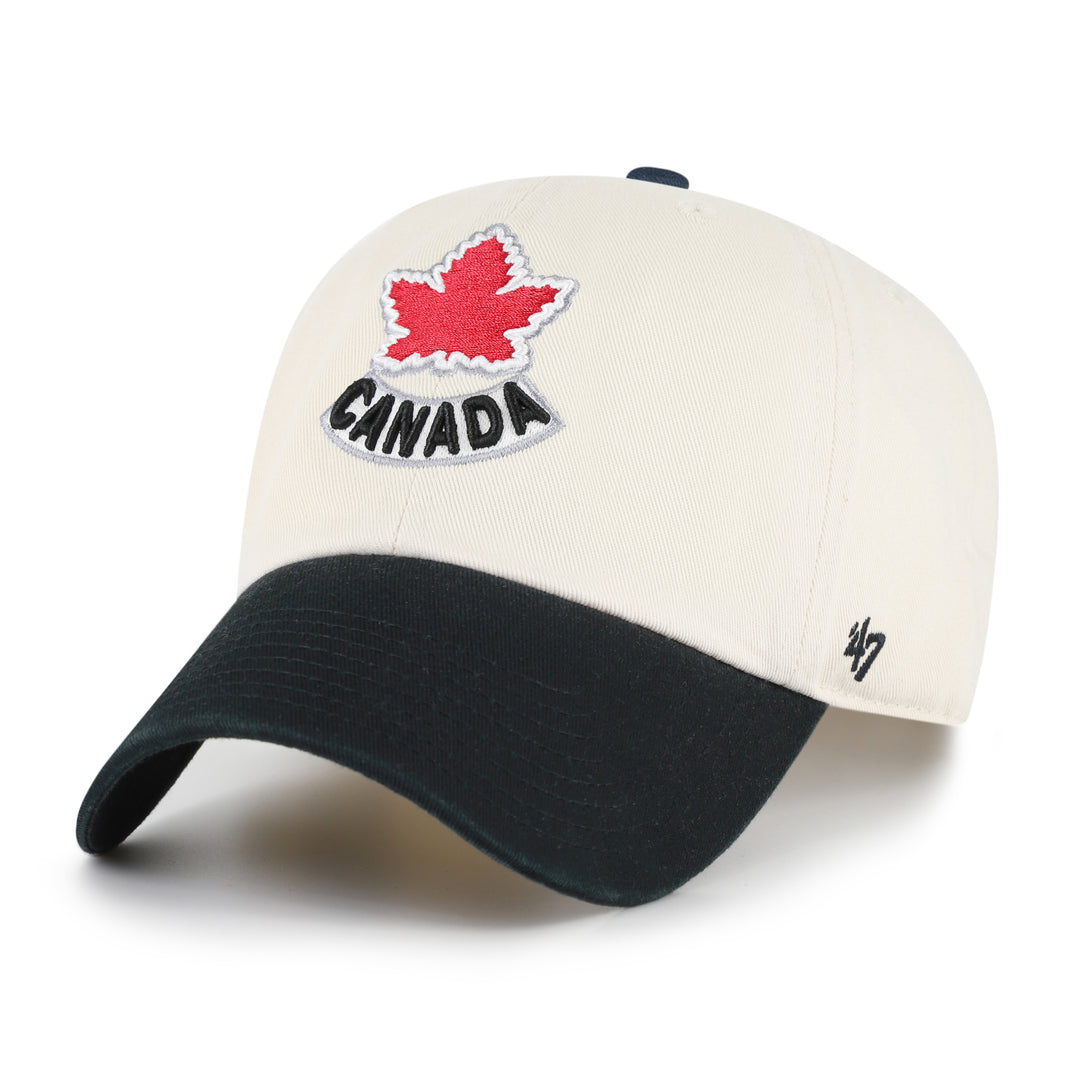 Hockey Canada IIHF 47 Brand Men Beige/Black 2002 Logo Sure Shot Clean Up Adjustable Hat product image 2, provided for visual