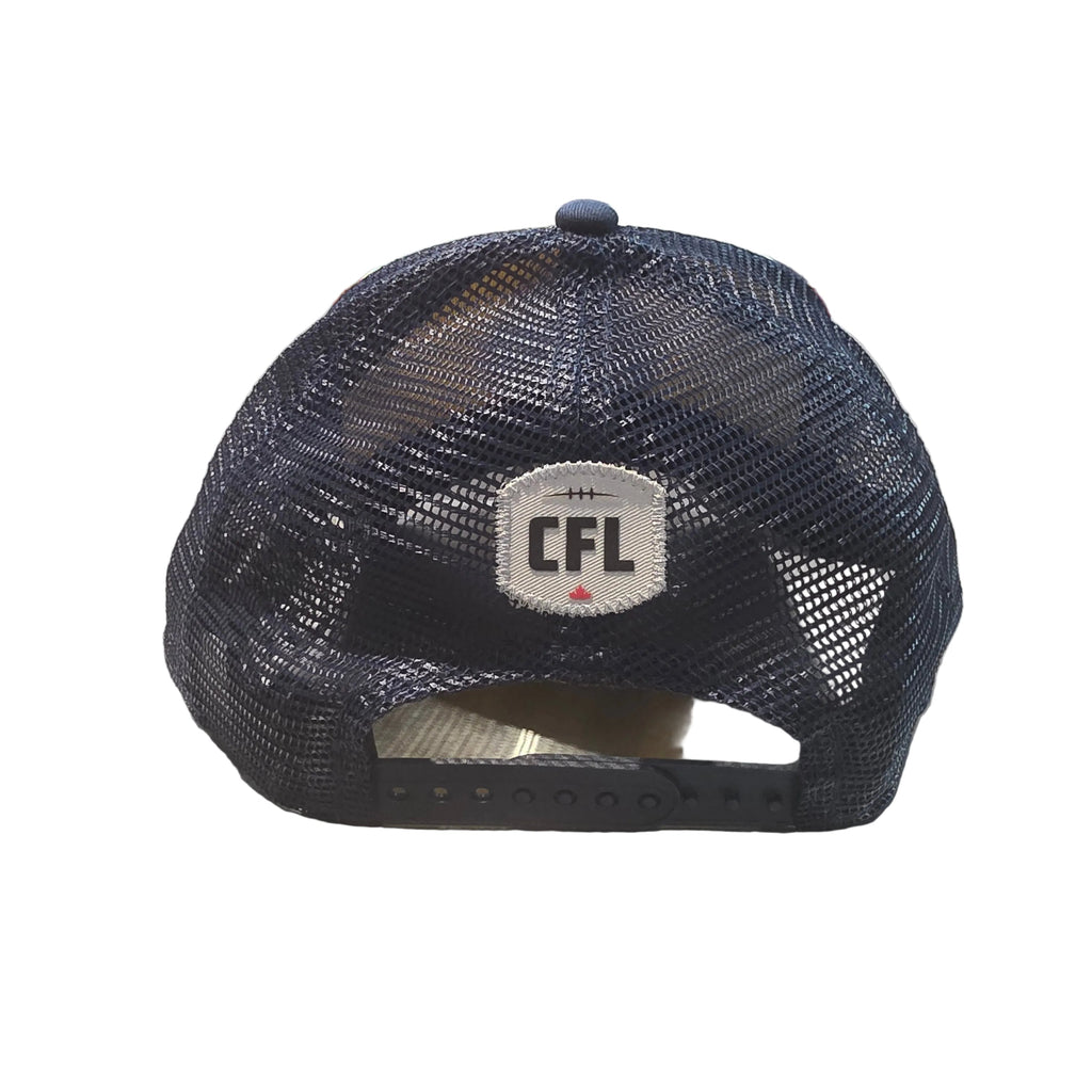 Montreal Alouettes CFL New Era Men Beige Navy 9Forty A-Frame Trucker Snapback Hat product image 3, provided for visual