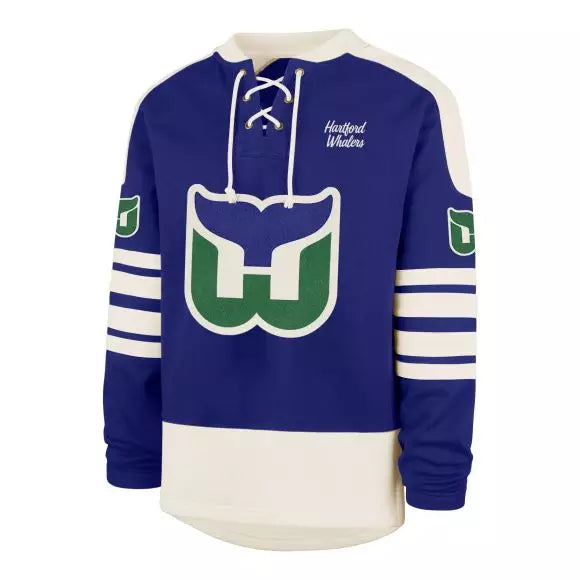 Hartford Whalers NHL 47 Brand Men Royal Blue Golden Age Sweep Check Eternal Lacer Crew Sweater product image 1, provided for