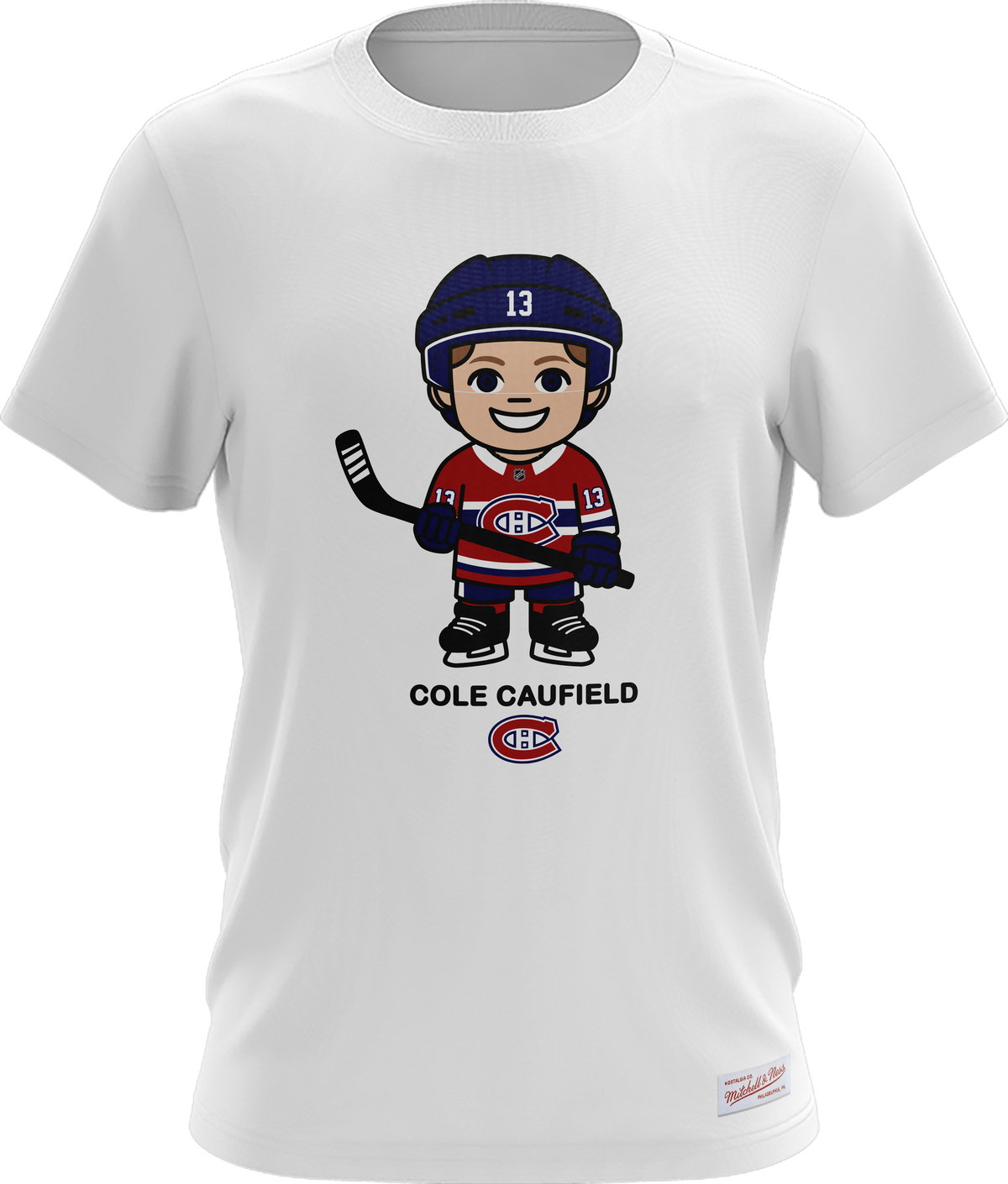Cole Caufield Montreal Canadiens NHL Mitchell & Ness Men White Milo T-Shirt product image 1, provided for visual reference