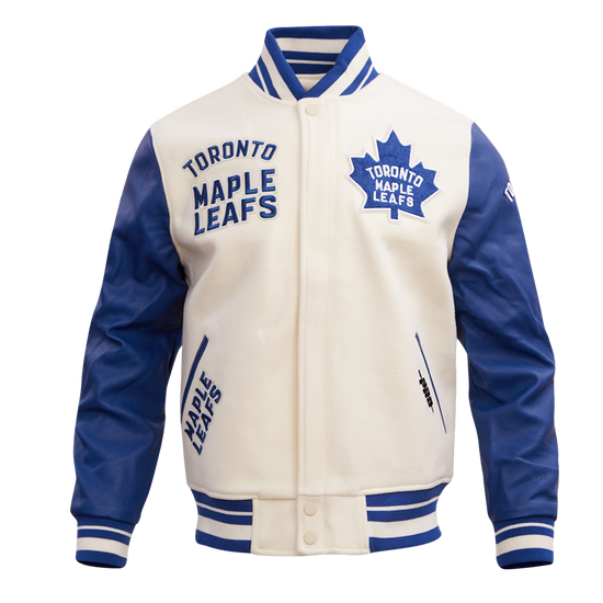 Toronto Maple Leafs NHL Pro Standard Men Eggshell/Royal Blue Modern Originals Rib Wool Varsity Jacket product image 1,