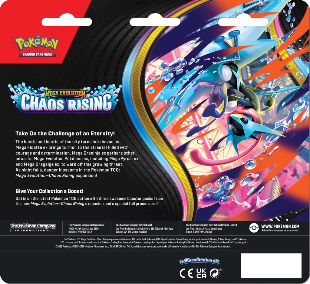 Pokémon TCG Mega Evolution ME04 Chaos Rising 3-Pack Blister product image 2, provided for visual reference and product