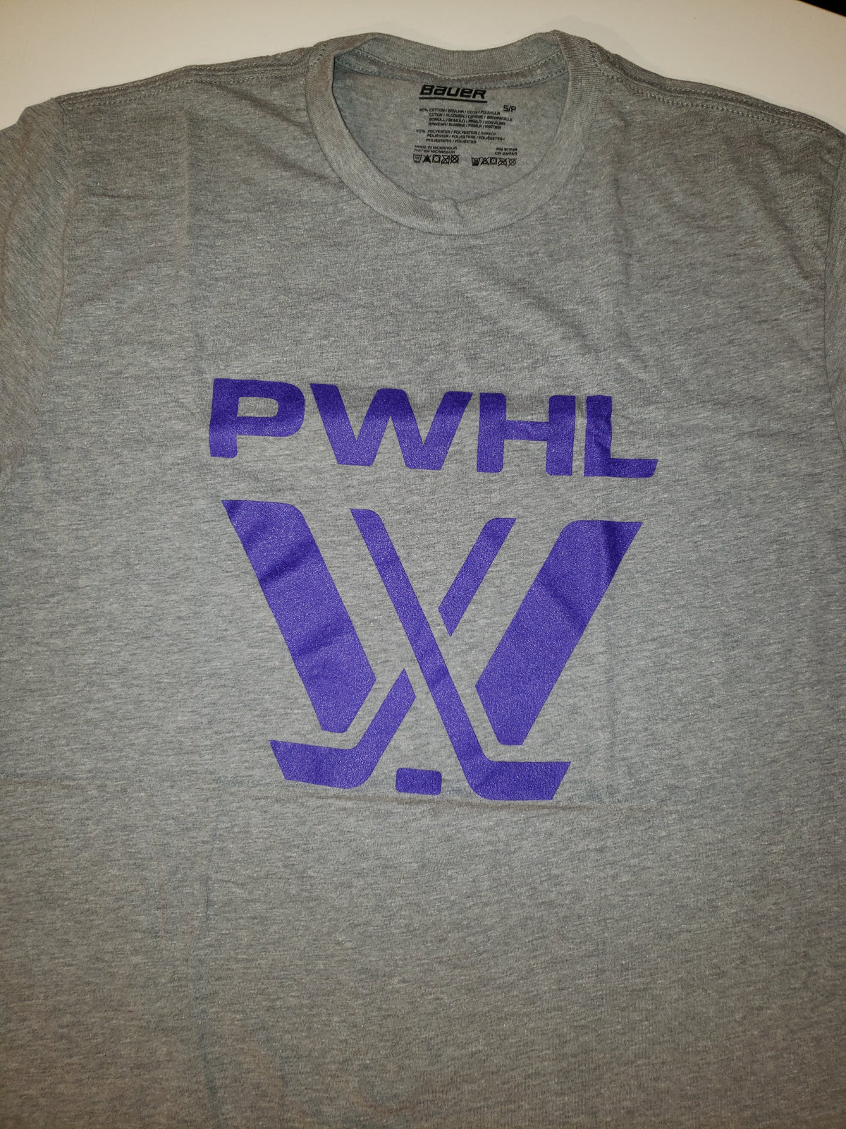 PWHL Bauer Unisex Grey Graphic Logo T-Shirt product image 1, provided for visual reference and product detail review