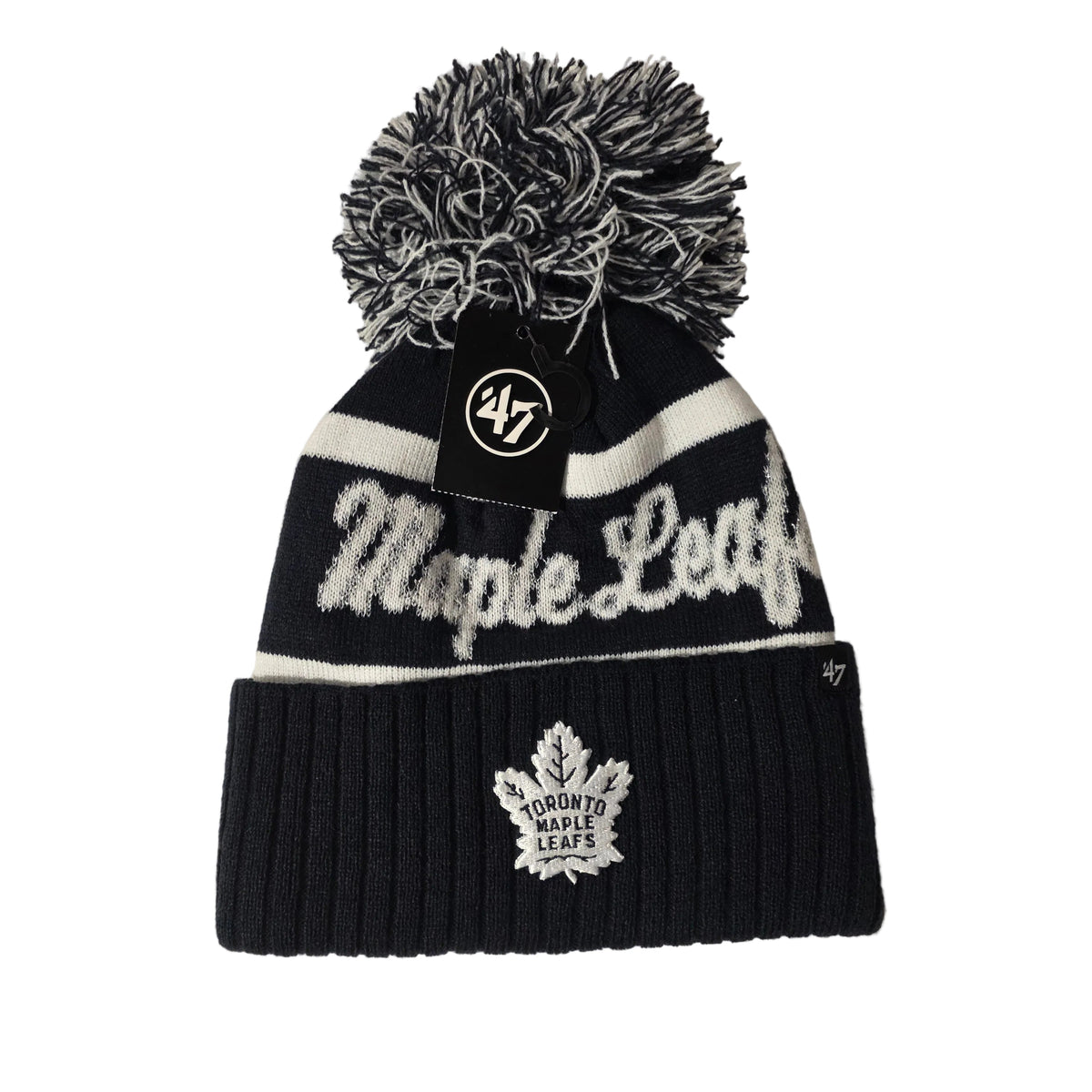 Toronto Maple Leafs NHL 47 Brand Women Navy Spirited Cuff Pom Knit product image 1, provided for visual reference and